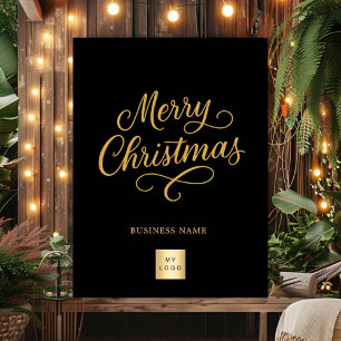 Merry Christmas black gold business logo Poster
