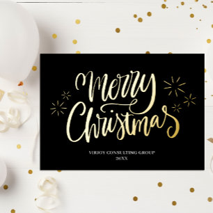 Merry Christmas Black Gold Calligraphy Business Foil Holiday Card