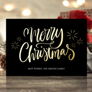Merry Christmas Black Gold Calligraphy Non Photo Foil Holiday Card