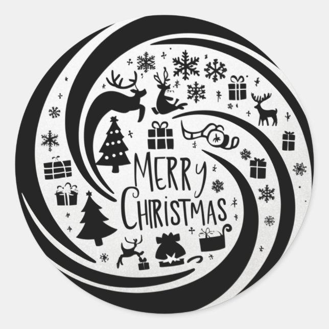 Merry Christmas black graphic Classic Round Sticker (Front)