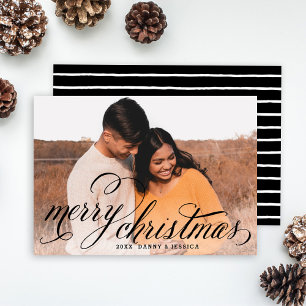 Merry Christmas Black Handwritten Script Photo Holiday Card
