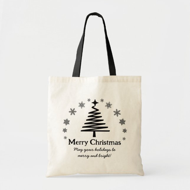 merry christmas black holiday tree minimalist tote bag (Front)