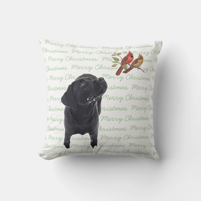 Merry Christmas Black Labrador Cushion (Front)