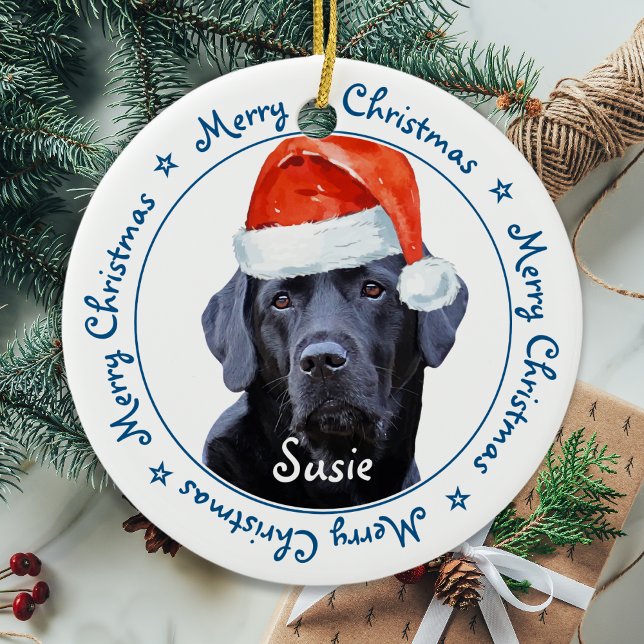 Merry Christmas Black Labrador Cute Santa Dog Ceramic Ornament (Creator Uploaded)