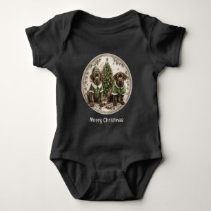 Merry Christmas Black Labrador Retriever Puppy Baby Bodysuit