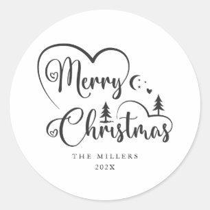 Merry Christmas Black Lettering Collection  Classic Round Sticker