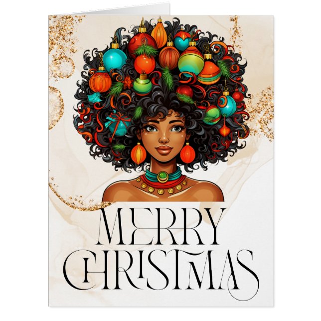 Merry Christmas Black Melanin Woman Xmas Afro Tree (Front)