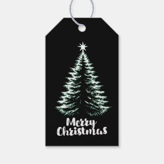 Merry Christmas Black & Mint Distressed Chic Tree Gift Tags