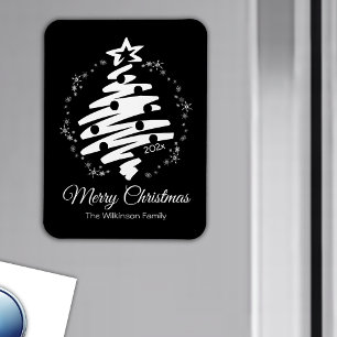 Merry Christmas Black Modern Holiday Fridge Magnet