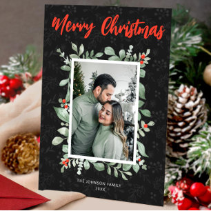 Merry Christmas Black Photo Elegant Greeting Holiday Card