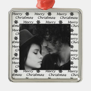 Merry Christmas Black Photo Metal Ornament