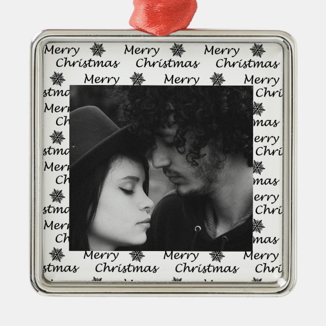 Merry Christmas  Black Photo   Metal Ornament (Front)