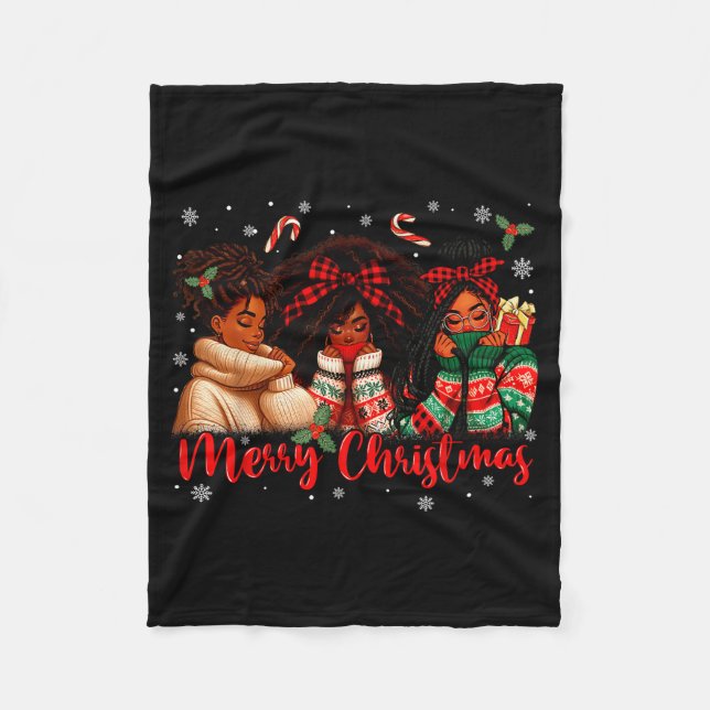 Merry Christmas Black Queen Girl African Santa Mel Fleece Blanket (Front)