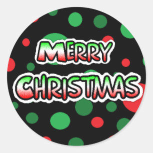 Merry Christmas Black, Red Green Polka Dot Classic Round Sticker