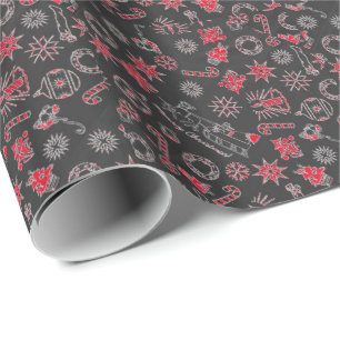 Merry Christmas Black Red Santa Wreath Candle Wrapping Paper