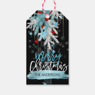 Merry Christmas Black Red Silver Blue Snow Gift Tags