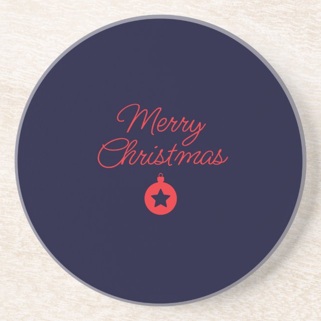 Merry Christmas Black Rock Blue Classical Unique Coaster (Front)