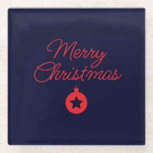 Merry Christmas Black Rock Blue Classical Unique Glass Coaster