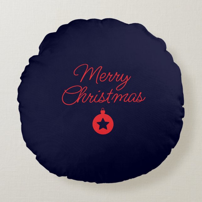 Merry Christmas Black Rock Blue Classical Unique Round Cushion (Front)