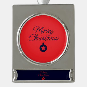 Merry Christmas Black Rock Blue Classical Unique Silver Plated Banner Ornament