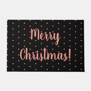 Merry Christmas Black Rose Gold Polka Dot Pattern Doormat