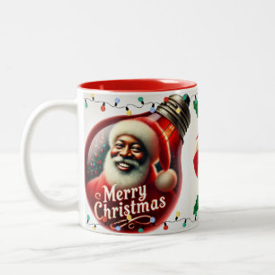 Merry Christmas Black Santa Lights Two-Tone Coffee Mug