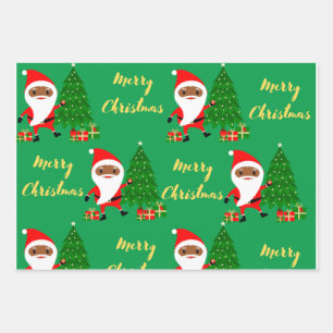 Merry Christmas Black Santa Wrapping Paper Sheet