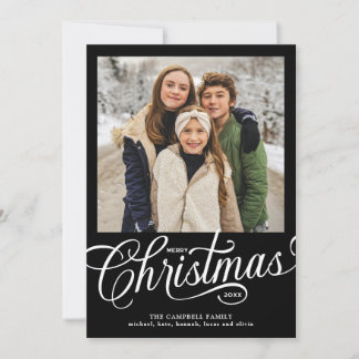 Merry Christmas Black Script Family Photo Holiday Card