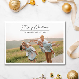 Merry Christmas Black Script Overlay Border Photo Holiday Card