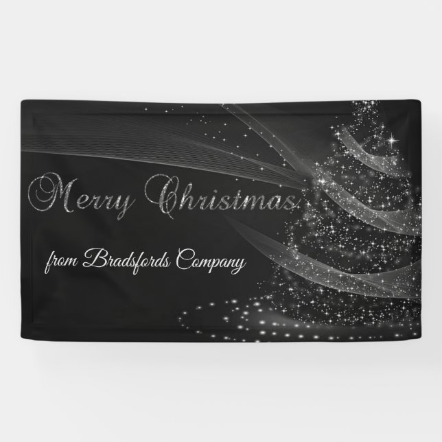 Merry Christmas,Black Silver ChristmasTree Company Banner (Horizontal)