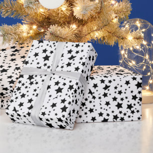 Merry Christmas Black Stars Wrapping Paper