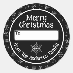Merry Christmas Black Sticker with Snowflakes