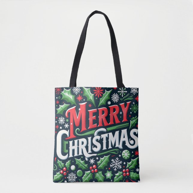 Merry Christmas Black Tote Bag (Front)