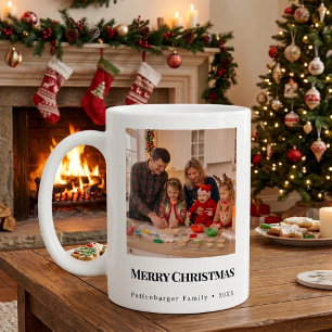 Merry Christmas Black Typography 3-Photo Gift Coffee Mug