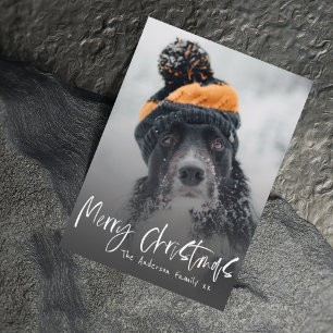 Merry Christmas Black & White Calligraphy 1 Photo  Holiday Card