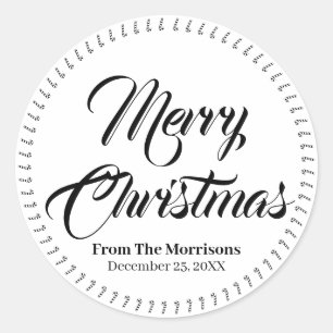 Merry Christmas black white candy cane custom cute Classic Round Sticker