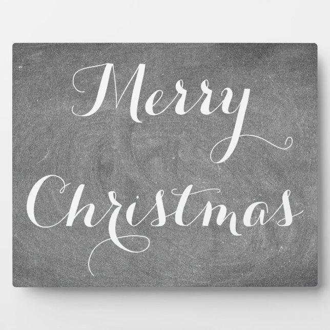 Merry Christmas Black White Chalkboard Blackboard Plaque (Front)