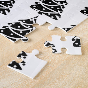 Merry Christmas Black & White Christmas Trees Jigsaw Puzzle