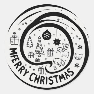 Merry christmas black & white  classic round sticker
