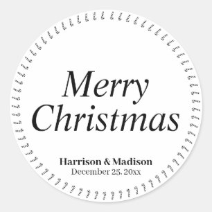 Merry Christmas black white custom name cute Classic Round Sticker