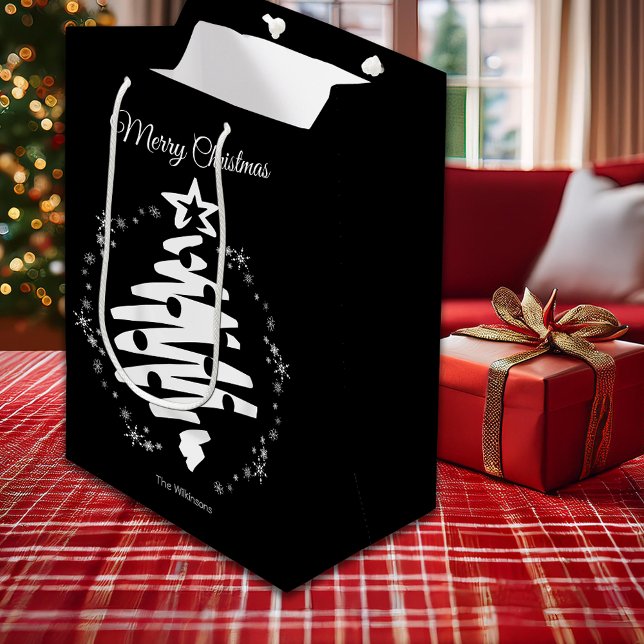 Merry Christmas Black White Minimal Modern Holiday Medium Gift Bag (Merry Christmas Black White Minimal Modern Holiday Medium Gift Bag)
