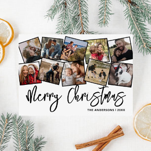 Merry Christmas Black White Photo Collage Holiday Card