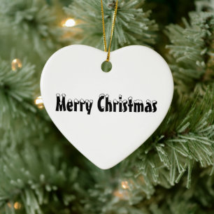 Merry Christmas black white snow text cute heart Ceramic Ornament