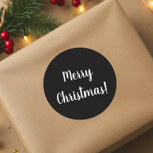 Merry Christmas Black & White Typography Classic Round Sticker