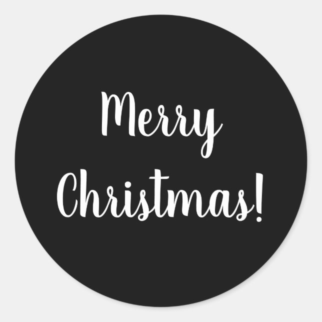 Merry Christmas Black & White Typography Classic Round Sticker (Front)
