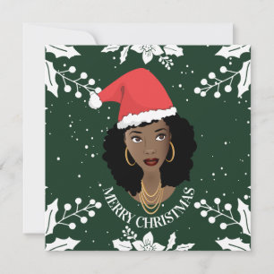 Merry Christmas, Black Woman, Red Santa Hat, Green Card