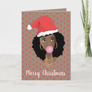 Merry Christmas! Black Woman, Santa Hat, Bubblegum Card