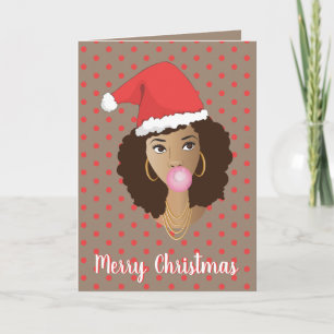 Merry Christmas! Black Woman, Santa Hat, Bubblegum Card