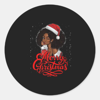 Merry Christmas Black Woman Santa Hat Funny Xmas P Classic Round Sticker