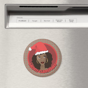 Merry Christmas, Black Woman Santa Hat Magnet